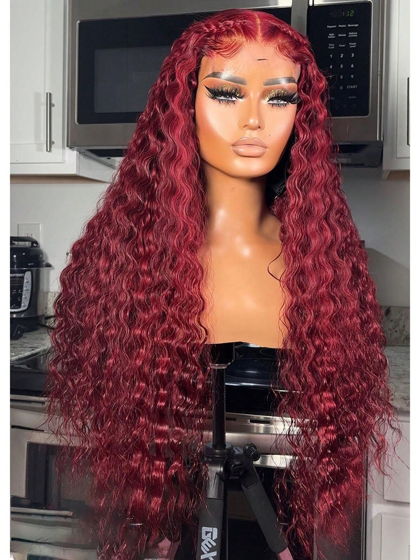 30 40 Inch 99J Burgundy Deep Wave Frontal Wig Curly Lace Frontal Human Hair Wig 360 Full Lace Wig 13x4 Transparent Lace Wig Synthetic Ready To Go