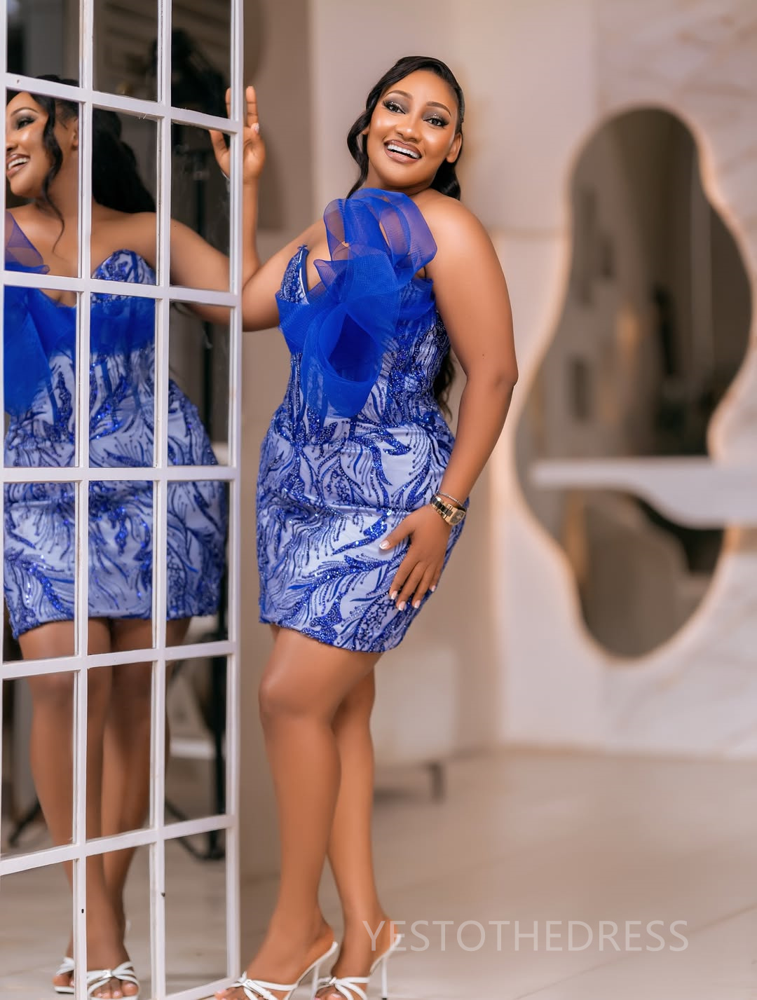 2025 Plus Size Royal Blue Cocktail Dresses For Women Short Mini Dress Sheath Beaded Lace Sexy Pleated Ruffles Homecoming Gown For Nigeria Black Girls 