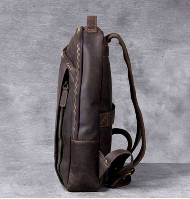 Vintage Crazy Horse Genuine Men Backpack Laptop Leather Daily Bagpack Male Rucksack Trave Hiking Knapsack Large