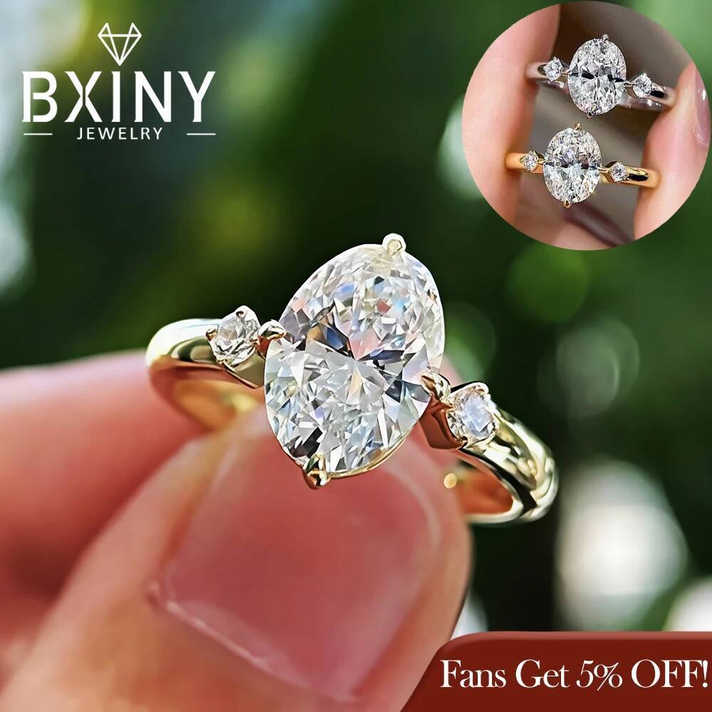 BXINY GRA Certified 2CT Moissanite Ring S925 Silver D Color VVS Oval Cut Lab Diamond For Women Promise Wedding Band Fine Jewelry