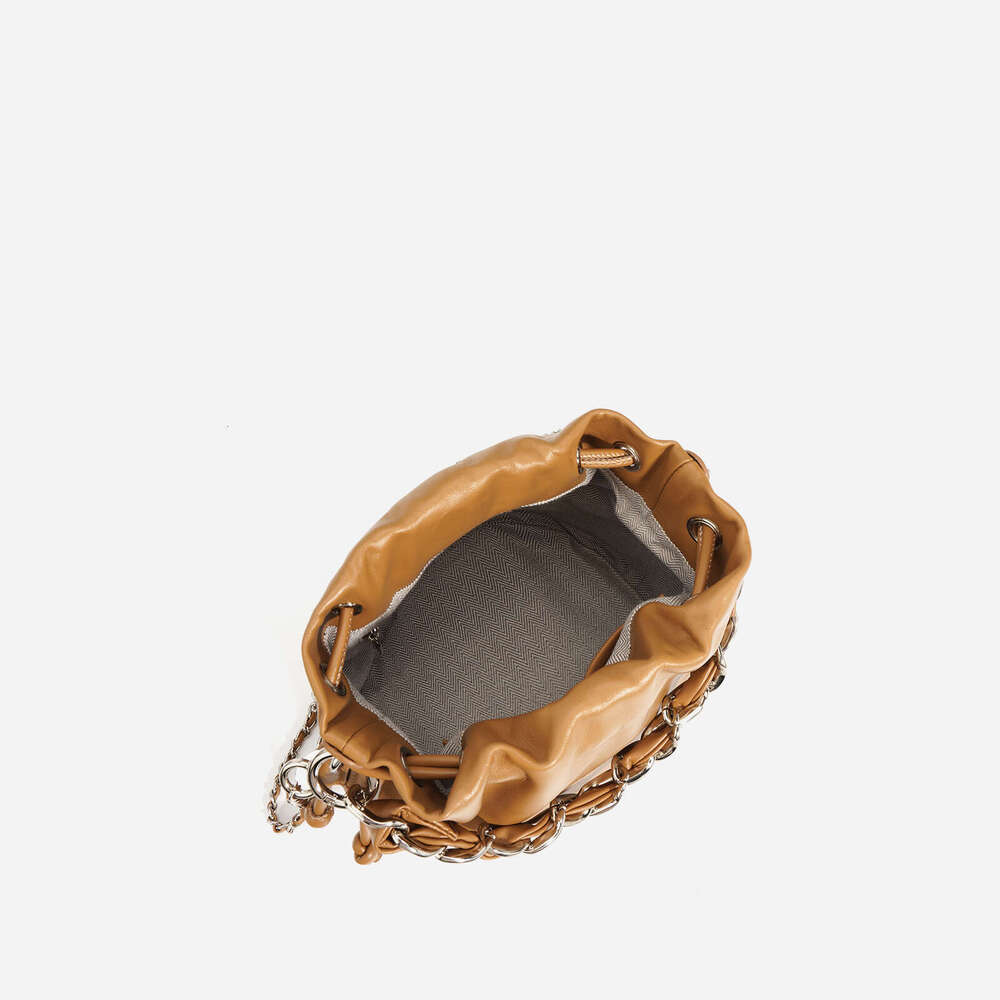 2025 New Textured Genuine Leather Drawstring Crossbody Bucket High-End Versatile Handbag Small Chain Shoulder Bag For Women