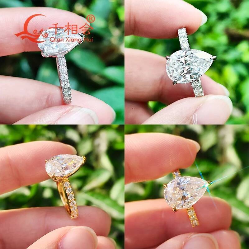 4ct 8x12mm pear shape full D vvs white melee moissanite half Eternity band 925 Sterling Silver Ring Jewelry Engagement Ladies