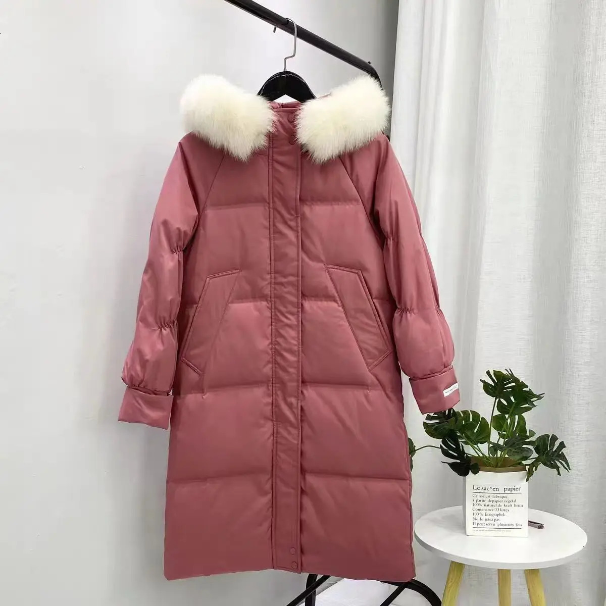 Winter Fall Women Large Fur Collar Loose White Duck Down Feather Coat Woman Korean Fashion Hooded Warm Coats 250811