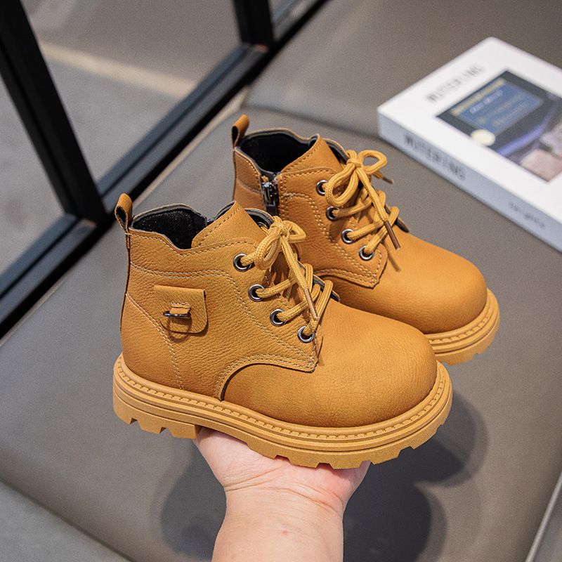 Kids Leather Boots Boys With Flat Heel And Low Cut Anti Slip Side Zipper Toddler Winter Kidsnest Outdoor Child Fashion Boots Sizes US5.5C-US1Y