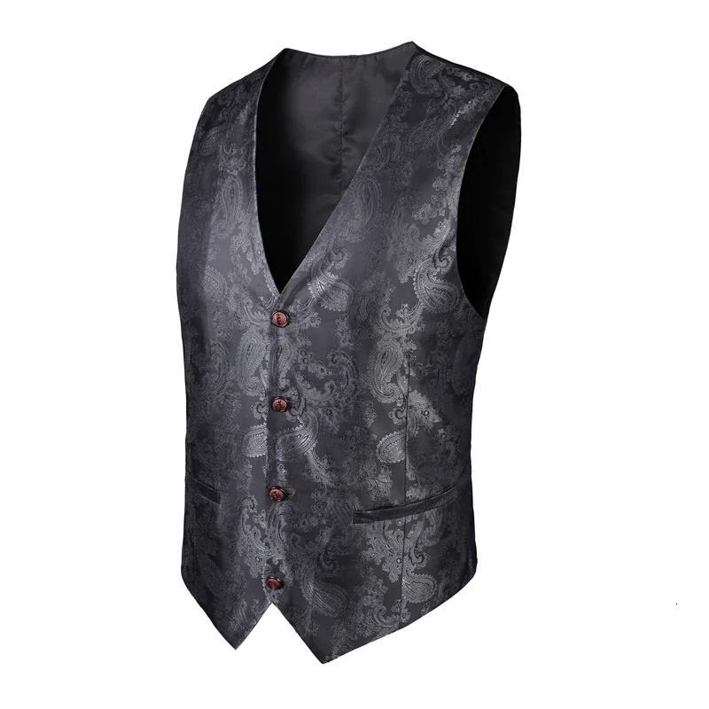 2025 Highend Vneck Jacquard Black Vest for Men White Sleeveless Waistcoat Silver Billiards Uniform male Magician Vests 250805