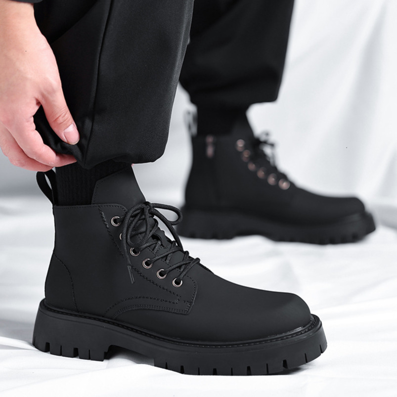 Martin British Style Mid-Top Thick Sole Height Increasing Work Men's Leather High Tube Motorcycle Trend Boots 3305-R