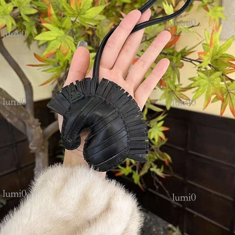 Zebra Unicorn Horse Head Tassel Sheepskin Bag Pendant Handmade Genuine Leather Car Rearview Mirror High-end Ornament