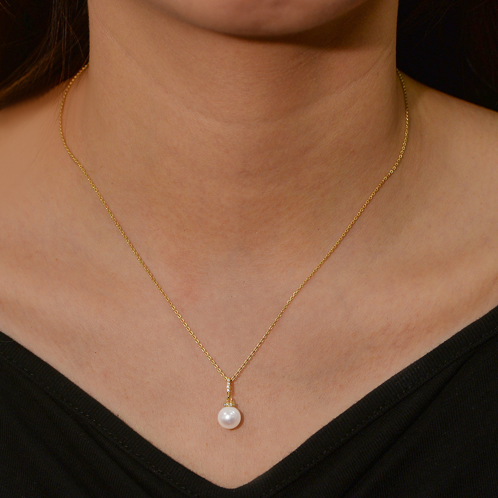Natural Pearl Sparkling Dia Sterling Sier Necklace Simple Light Niche Design High-end Pendant Clavicle Chain