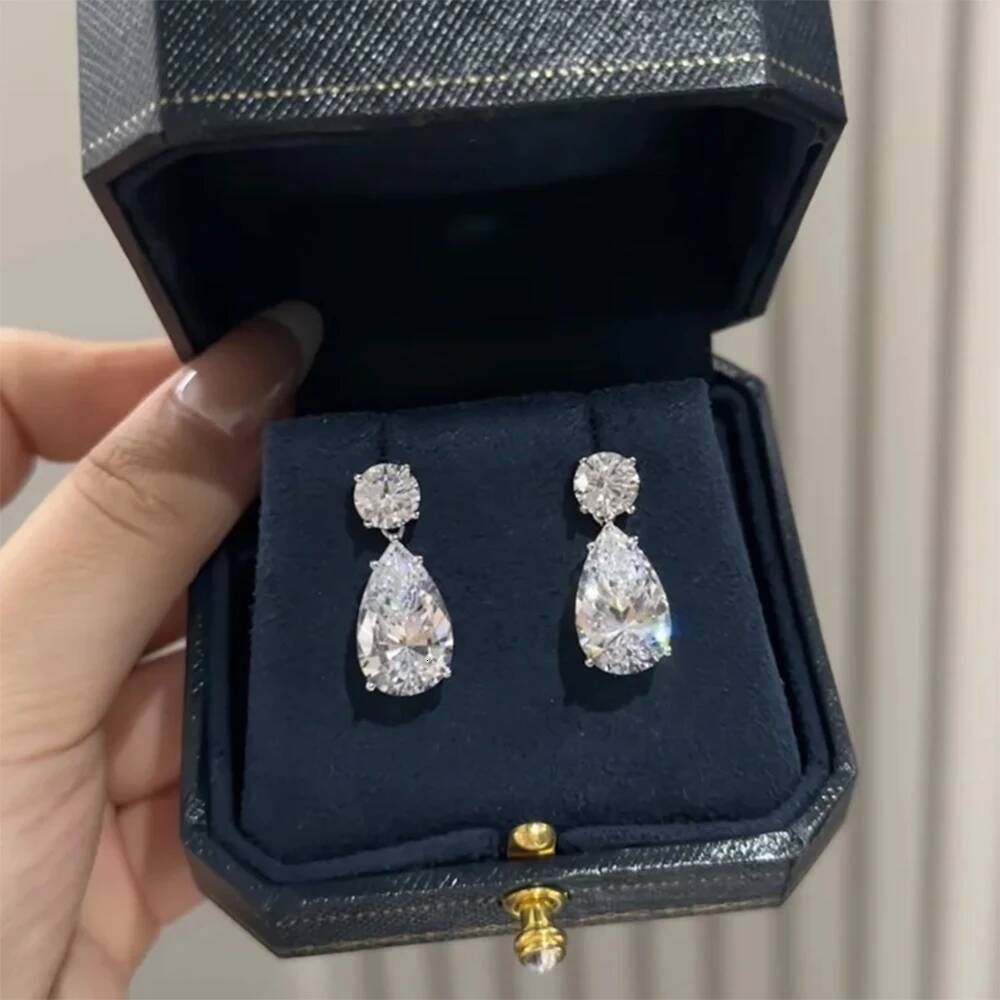 19cttw Full Moissanite Dangle Drop Earrings for Women Pear Shape Round Cut Diamond 925 Sterling Silver Wedding Jewelry With GRA