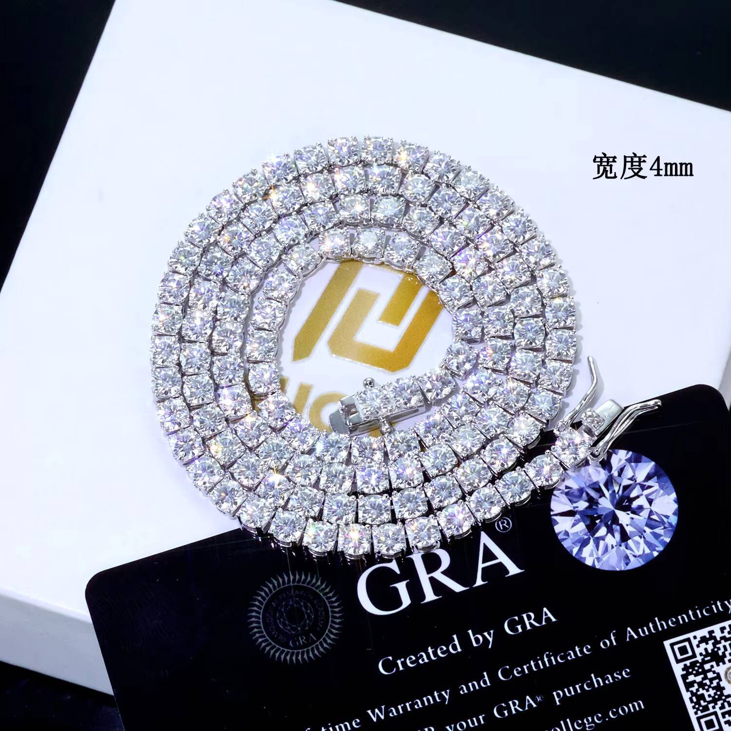 NUOYA Hip Hop Jewelry Sier VVS Moissanite Necklace 2/3/4 MM Iced Out Tennis Chain Pass Dia Test