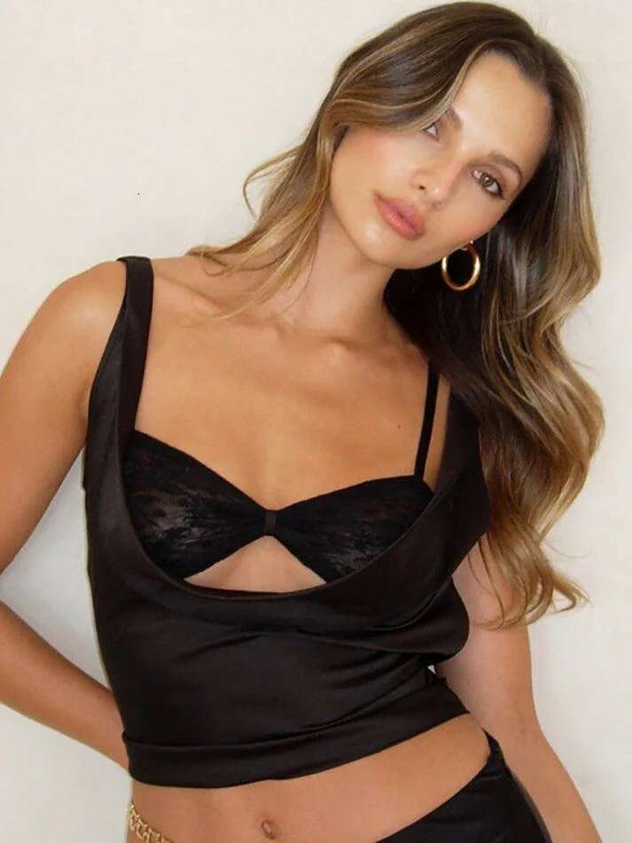 AYJ24T004 Women's Spring designer t shirt Summer Sexy Hot Girl Sleeveless Lace Bra Short Low-Cut Top Two-Piece Set