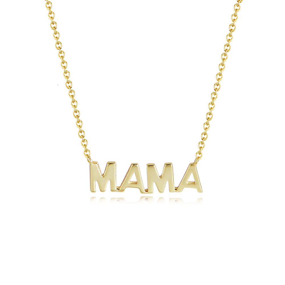 S Pure Sier Electroplated 14K Smooth Mama Letter Pendant Mother's Day Necklace for Women Ins Style Simple Collarbone Chain Jewelry for Women