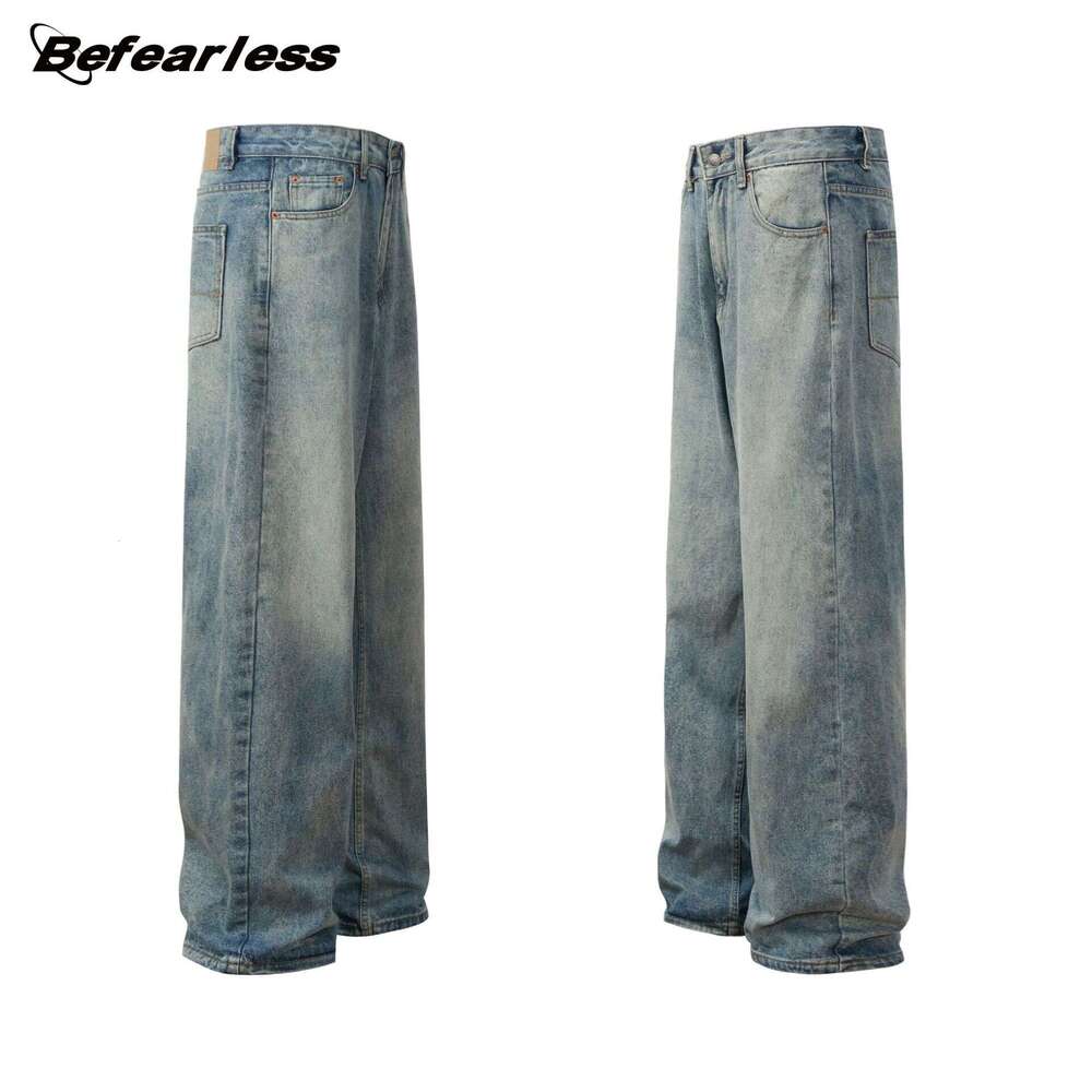 American Washed Jeans Unisex Loose Wide-Leg Pants Trendy Brand B5