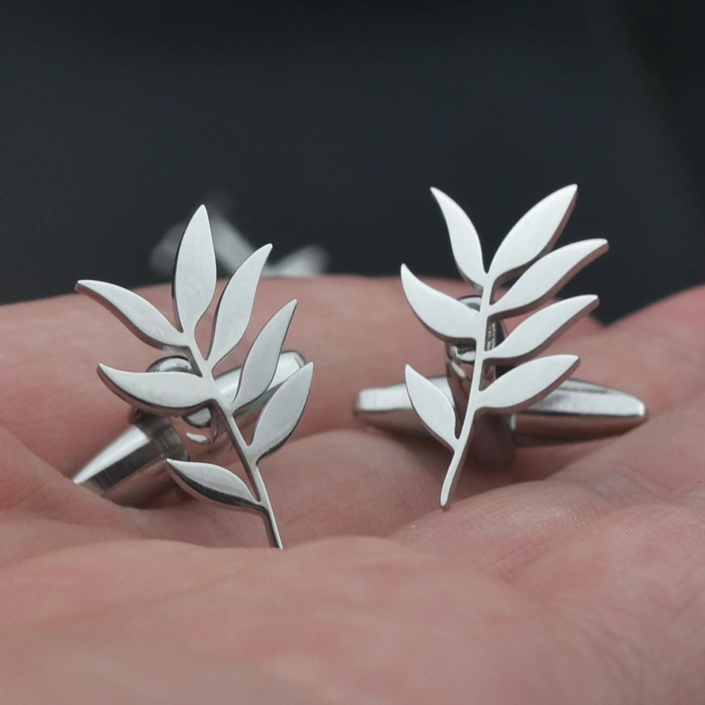 Wholesale Fashion Cufflinks Stainless Steel Olive Branch Pattern Cuff Ornaments Wedding Father Husband Holiday Gifts 250812