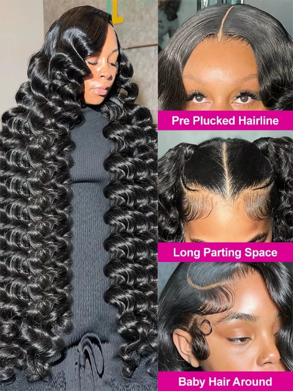 Deep Wave Frontal Wigs Human Hair 180% Density 13x4 HD Transparent Glueless Pre Plucked Curly Lace Front Wig Wet and Wavy Wig Synthetic for Wemon