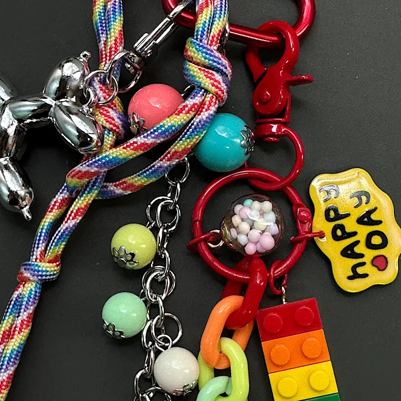 Ins Rainbow Beads Novel Personalized Hanging Chain Car Phone Case Key Bag Pendant For Men And Women Hanging Chain Jewelry 250811