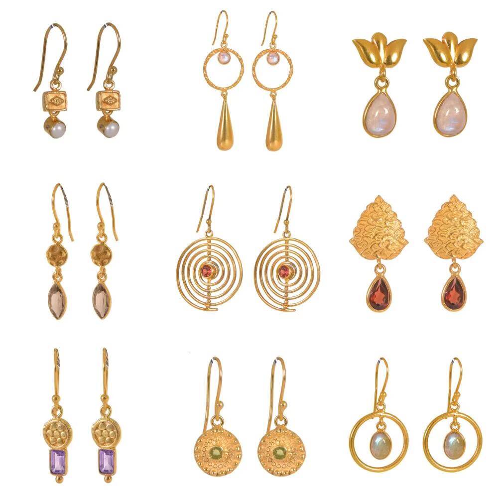 Indian Handmade Pure Sier Jewelry Gold-Plated Round Fashion Earrings Price