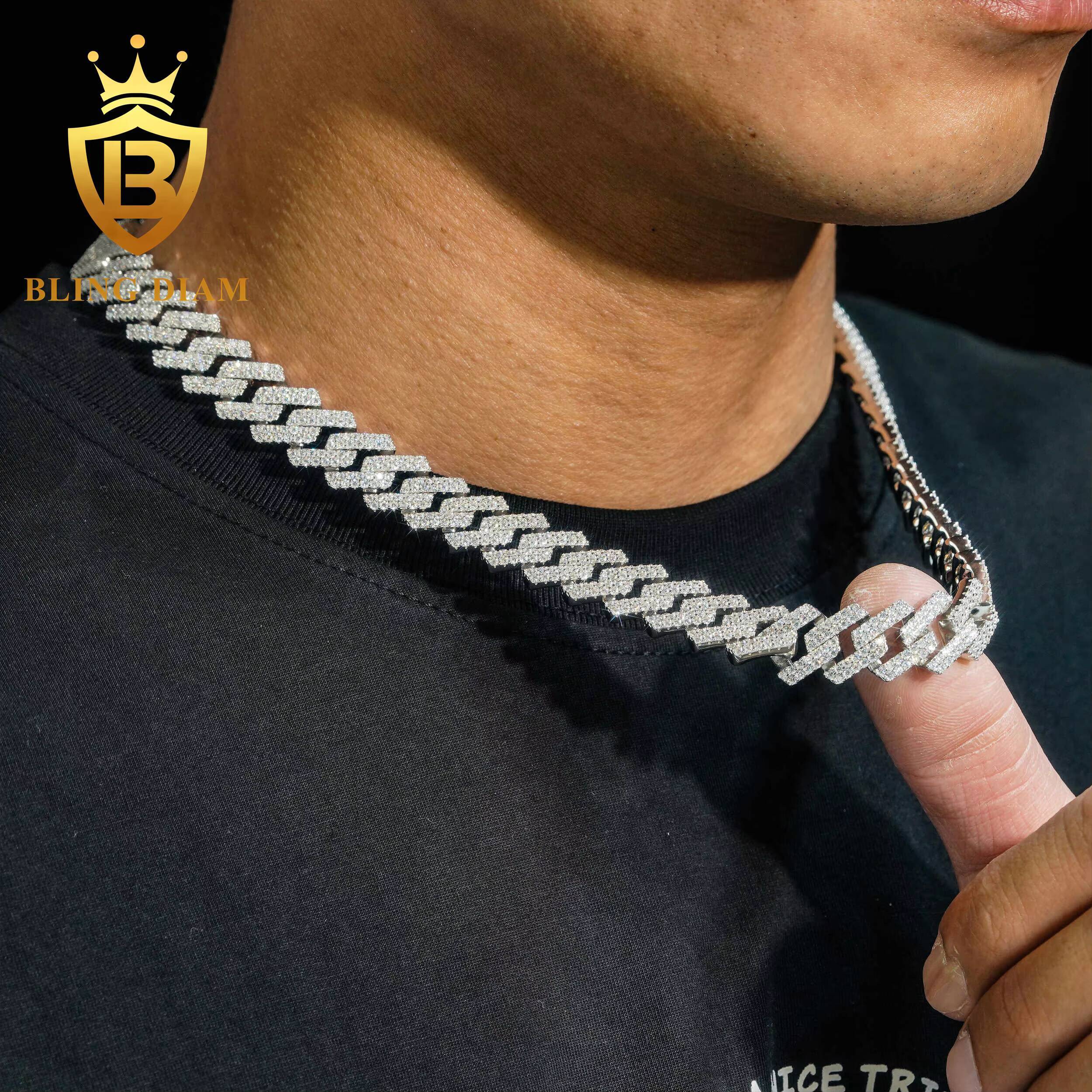 High Quality 13.5mm 2 Row Moissanite Diamond 925 Sterling Silver Cuban Link Chain Hip Hop Jewelry for Men Cuban Link