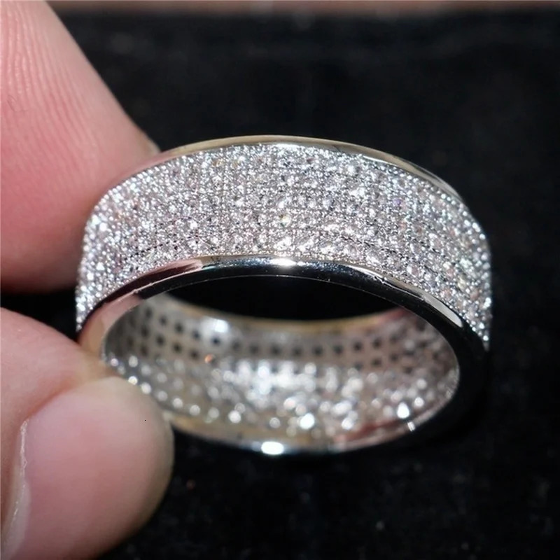 Shine Silver and Gold Color Women Ring Round Inlaid White Zircon Ring for Women Men Engagement Wedding Jewelry Gift 250811