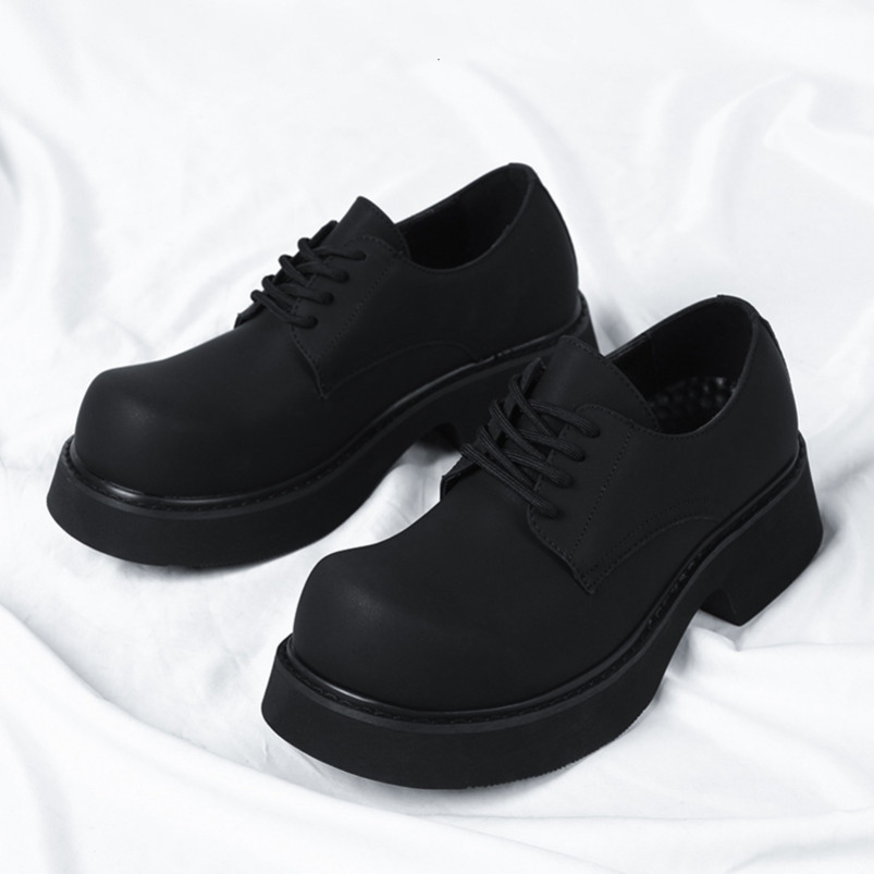 Big Toe Derby for High-End Commuter Black Thick-Soled Trendy Shoes Men 2023 New Height-Increasing Japanese Style