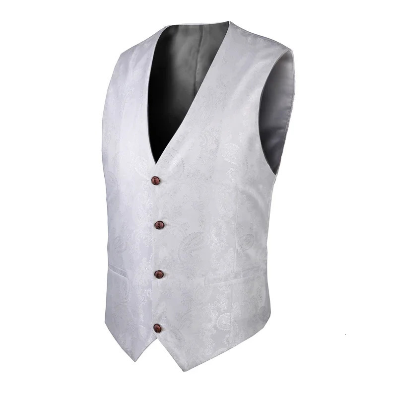 2025 Highend Vneck Jacquard Black Vest for Men White Sleeveless Waistcoat Silver Billiards Uniform male Magician Vests 250805