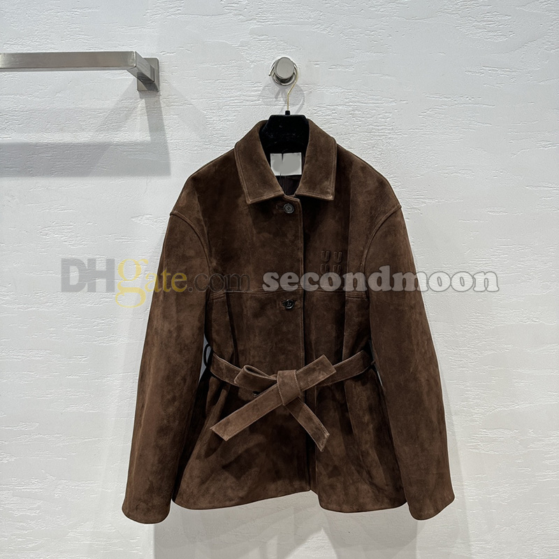 Women Suede Jacket Winter Windproof Jackets With Waistband Street Style Long Jackets Windbreaker