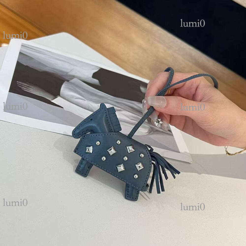 H Brand Pony Car Hanging Ornament Keychain Sheepskin Genuine Leather New Rivet War Horse Bag Pendant