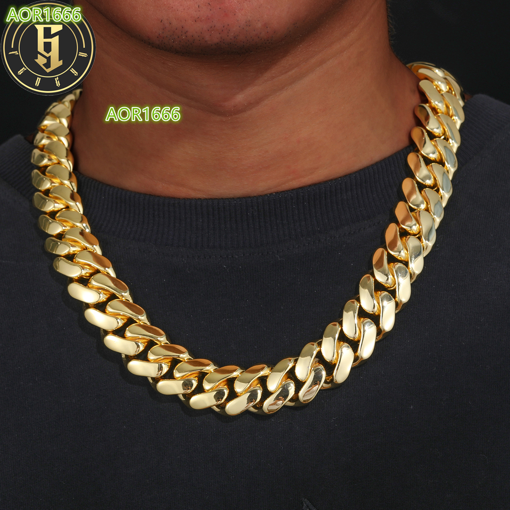 Wholesale Unisex Hip Hop Jewelry Choker Cubana Custom Filled Brass 14K 18K Gold Plated Solid Miami Cuban Link Chain