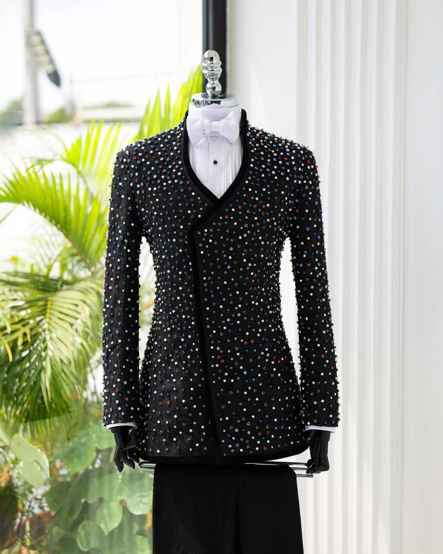 Colorful Beading Mens Tuxedos Slim Fit Sequined Groom Wedding Pants Set Male Fashion Suit Customized Made Clothing 2 Pieces