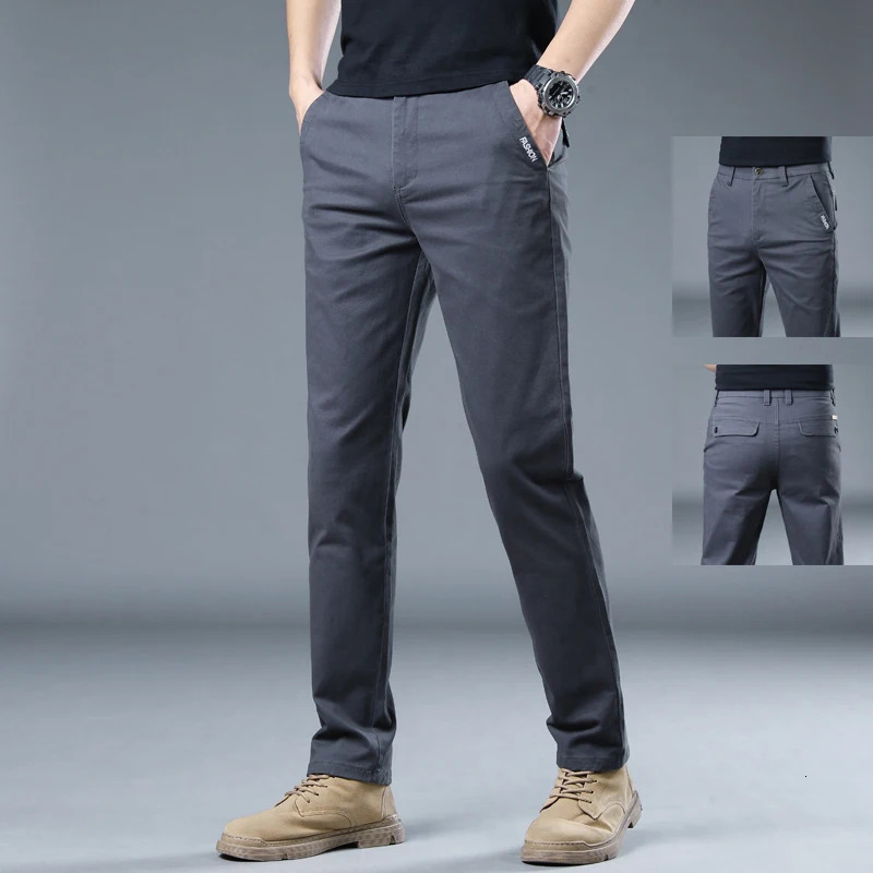 Casual Mens 98%Cotton Gray Khaki Work Wear Pants Korean Male Y2k Clothing Jogger Cargo Trousers Plus Size Business Pants 250813