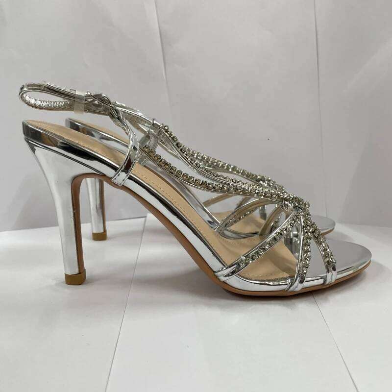 New Summer Women's Heel Rhinestone Roman Sandals Open Toe Stiletto Sexy High Heels Slingback Shoes