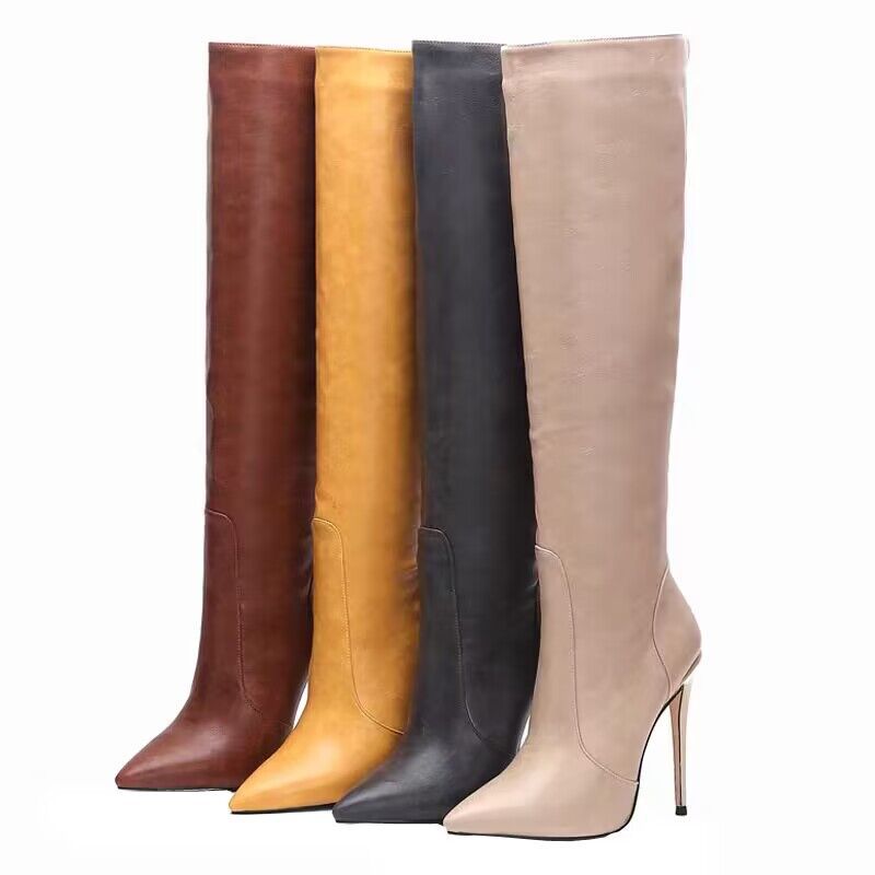 Chengdu Artisan Women's Pointed-Toe Knee-High Boots 10cm/12cm Stiletto Heel Suede/Patent Leather Slimming Over-The-Knee Boots