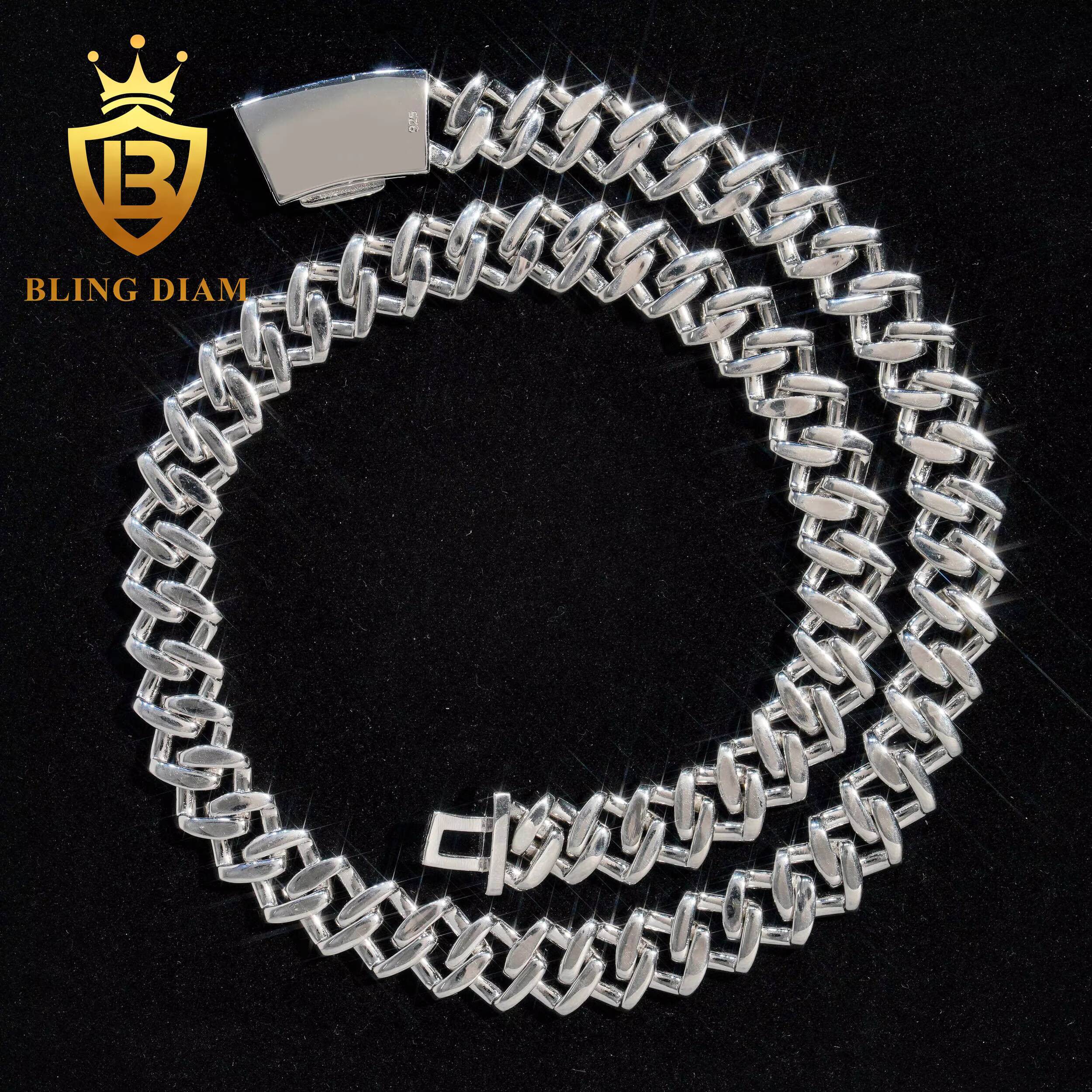 High Quality 13.5mm 2 Row Moissanite Diamond 925 Sterling Silver Cuban Link Chain Hip Hop Jewelry for Men Cuban Link