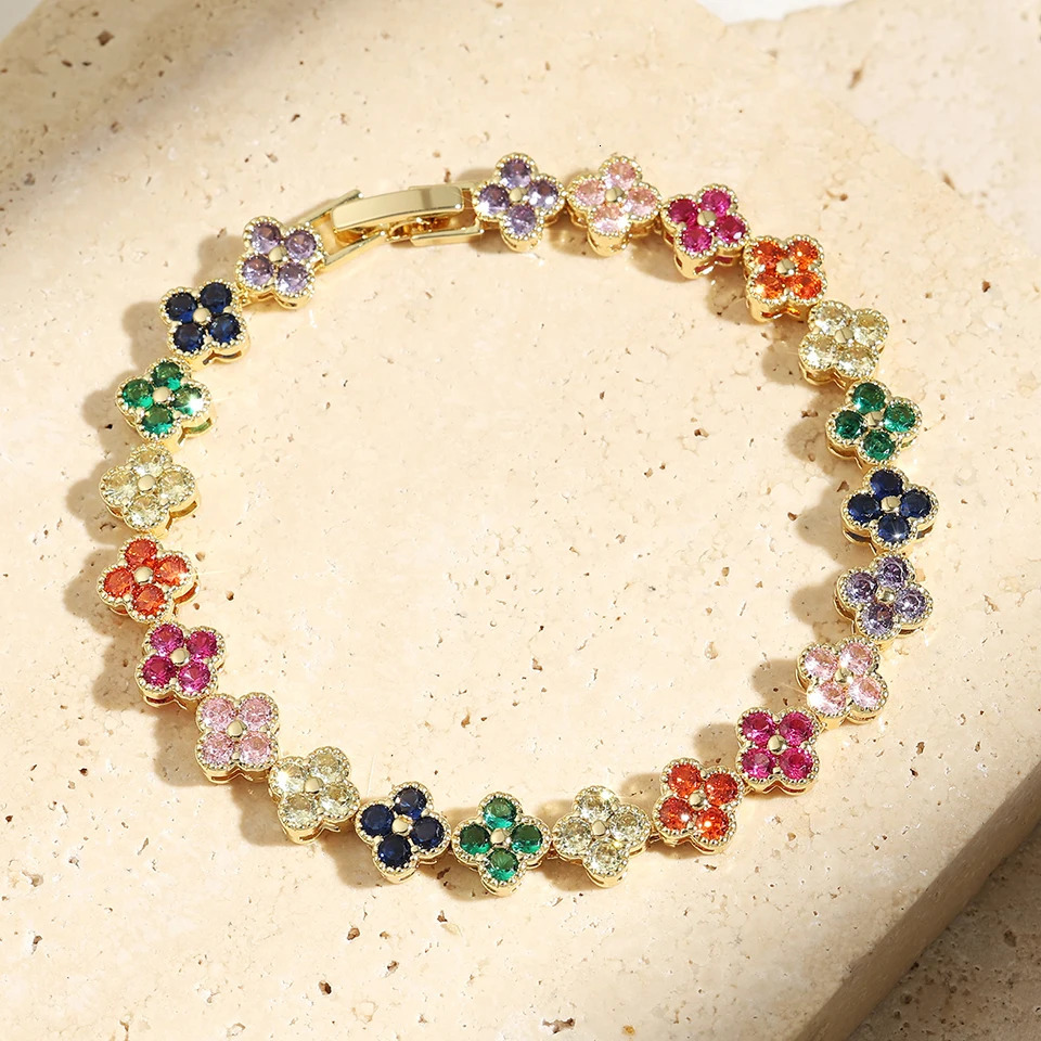 UILZ 1pc Rainbow Colorful Clover Zircon Bracelet Fashion Charm Gorgeous Charm Exquisite Cute Sweet Shining Crystal Jewelry Gift 250808