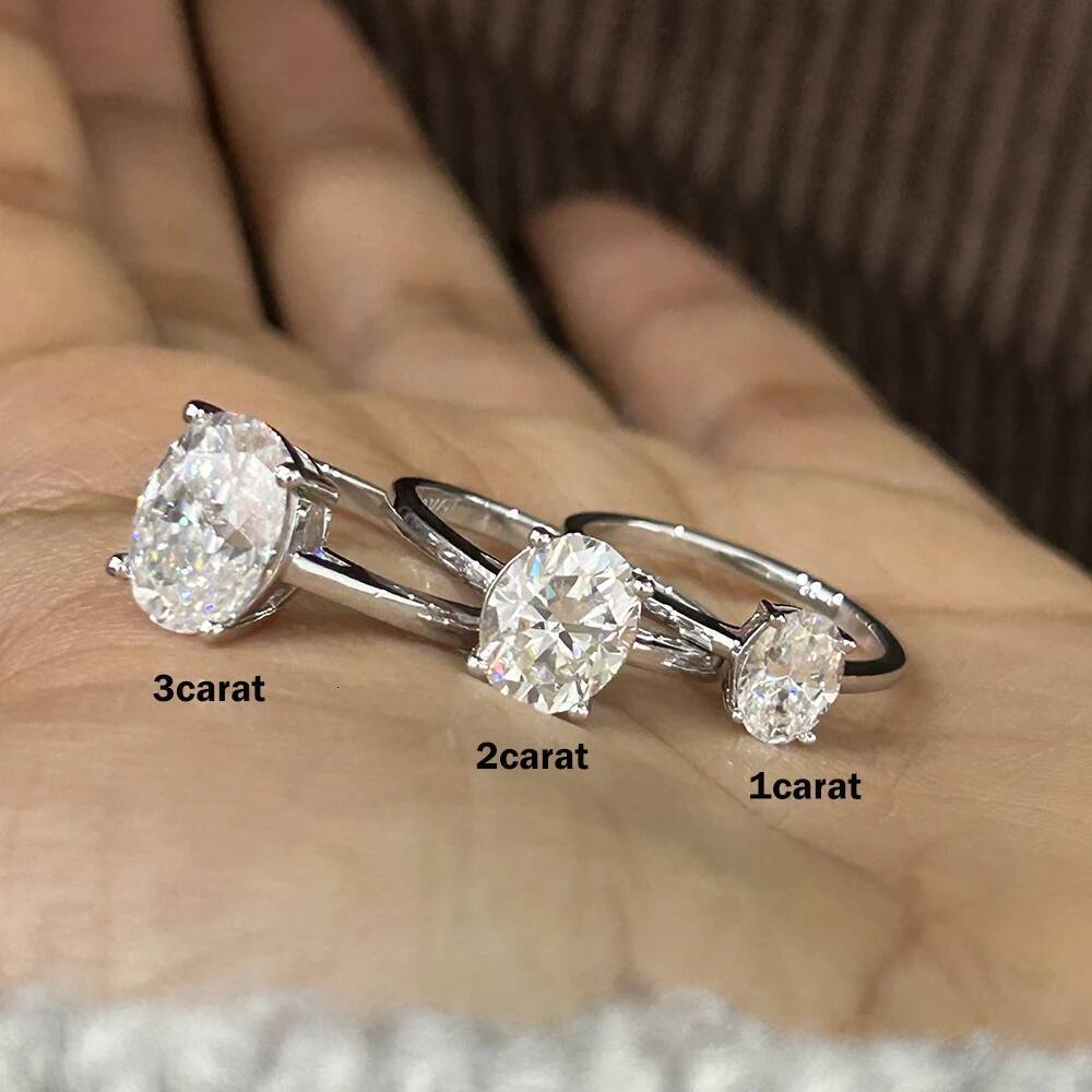 1/2/3 Carat Oval Cut Moissanite Engagement Rings for Women Gra Certified 925 Sterling Silver Solitaire Lab Diamond Wedding Band
