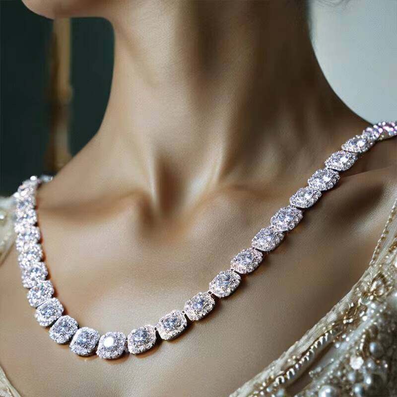 2024 Hip Hop Popular 925 Silver Moissanite Necklace GRA VVS1 Baguette Square Cut Tennis Necklace With Jewelry Bag