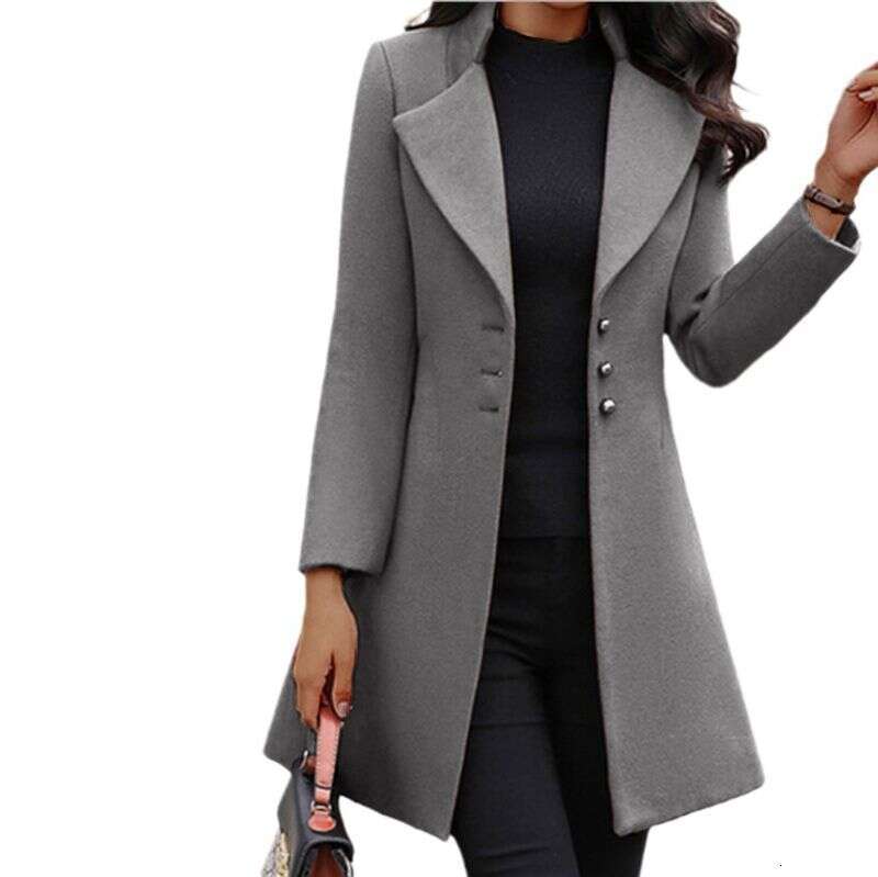 Autumn and winter women's slim-fitting mid-length woolen coats