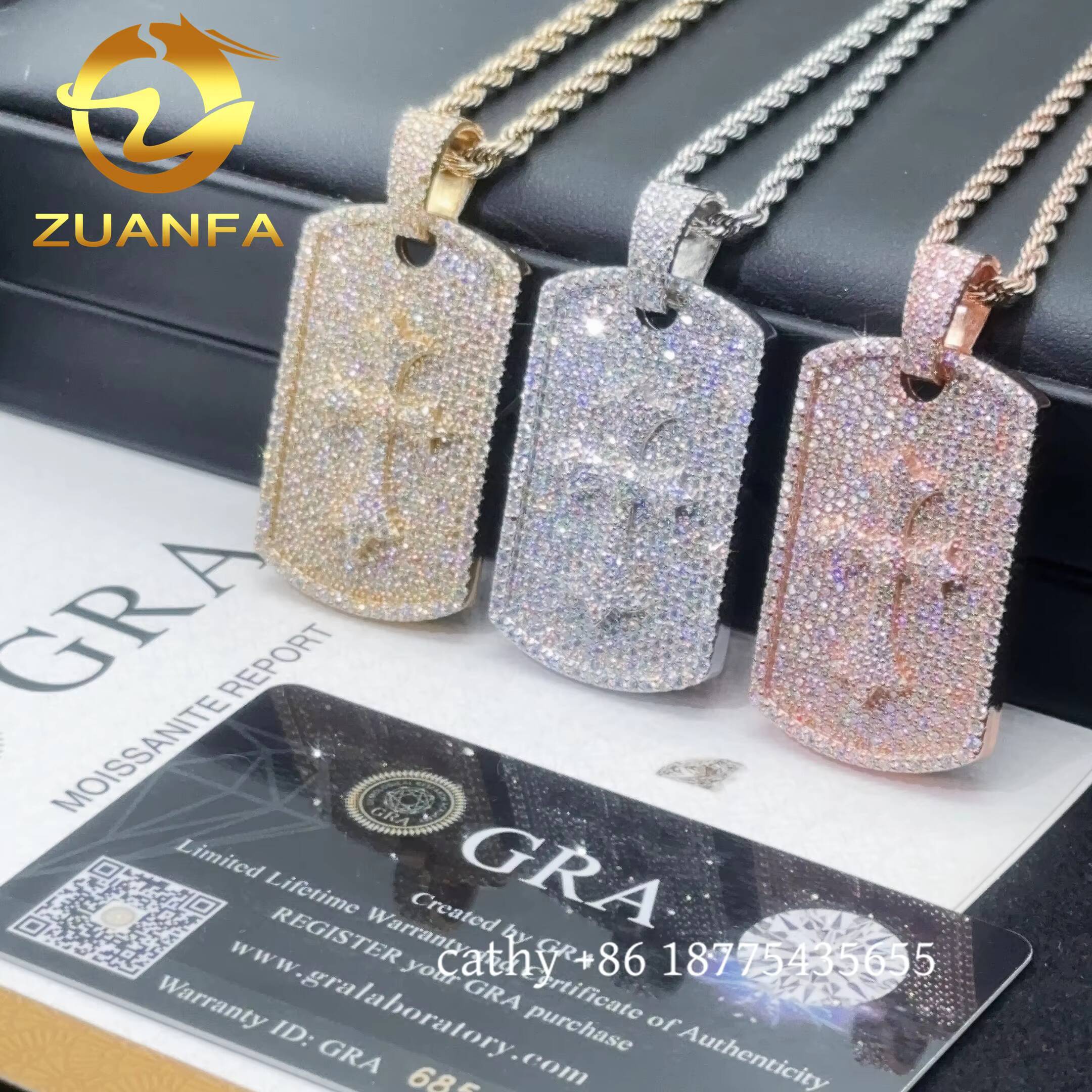 925 Solid Silver Moisssanite Tag Cross Pendant Hip Hop Jewelry Iced Out Moissanite Pendant With Stainless Steel Rope Chain