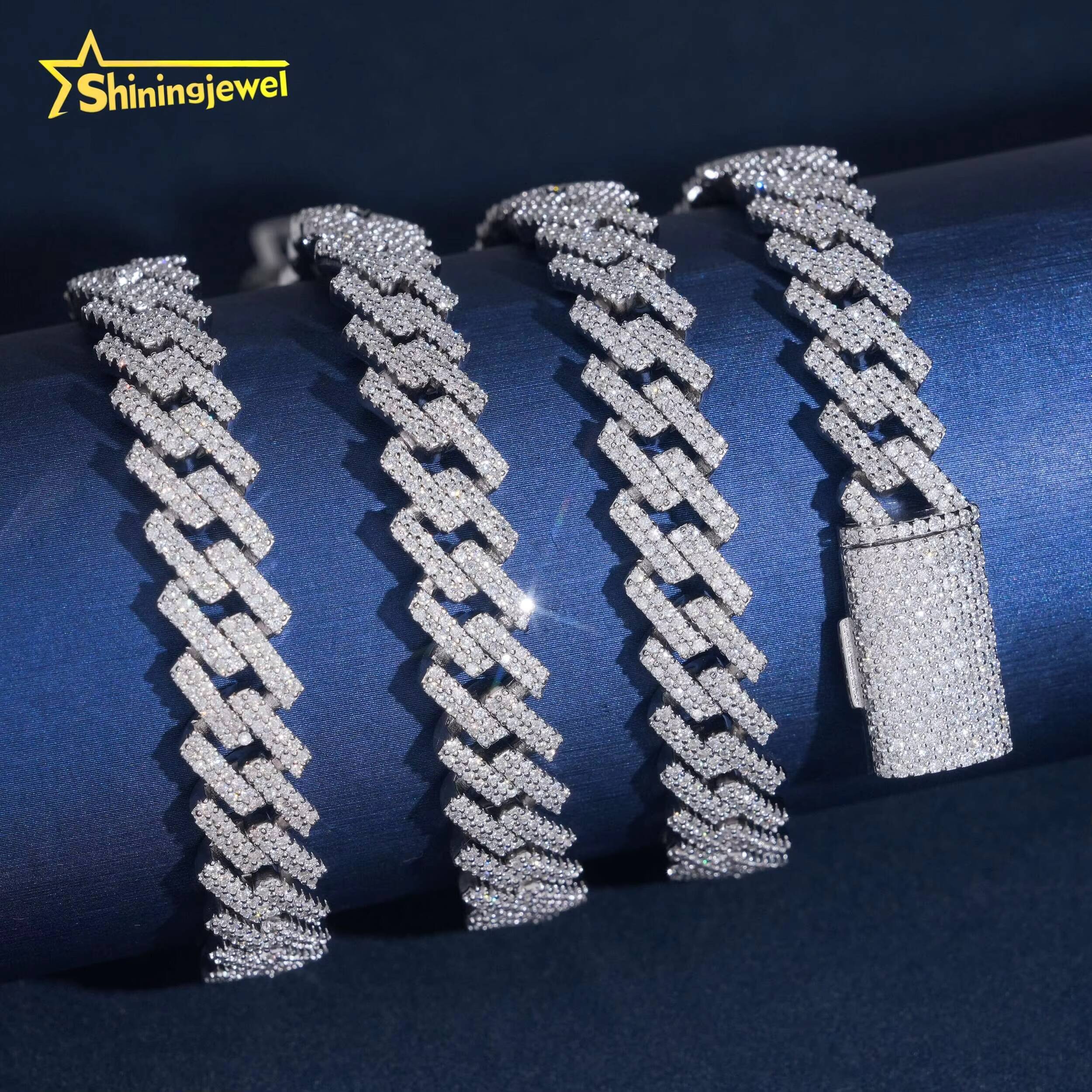 Classic 2 Rows Solid 925 Silver Cuban Chains Moissanite 10mm Hip Hop Jewelry Iced Out Cuban Link Chain Pass Tester