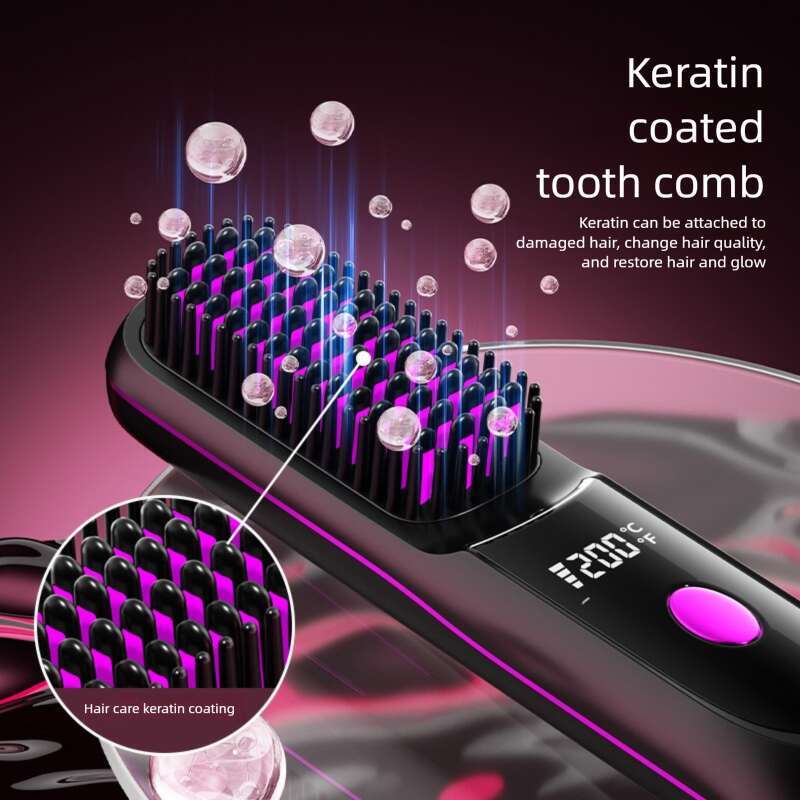 New Wireless Hair Brush Negative Ion Non Damaging Long Battery Life Portable Dual Use Curling And Straightening Iron