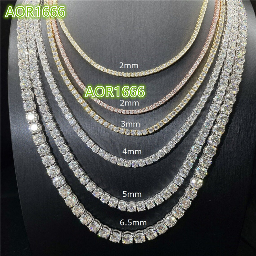 Hiphop Jewelry Iced Out 925 Sterling Silver 2mm 3mm 4mm 5mm 6.5mm Moissanite Tennis Chain