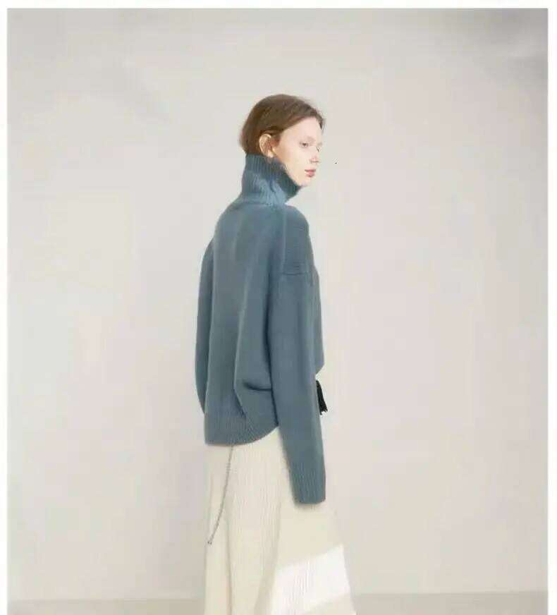 Europe United States Autumn Winter New High Collared Pure Goat Female Thick Loose Pullover Knitting Base Sweater 20250809