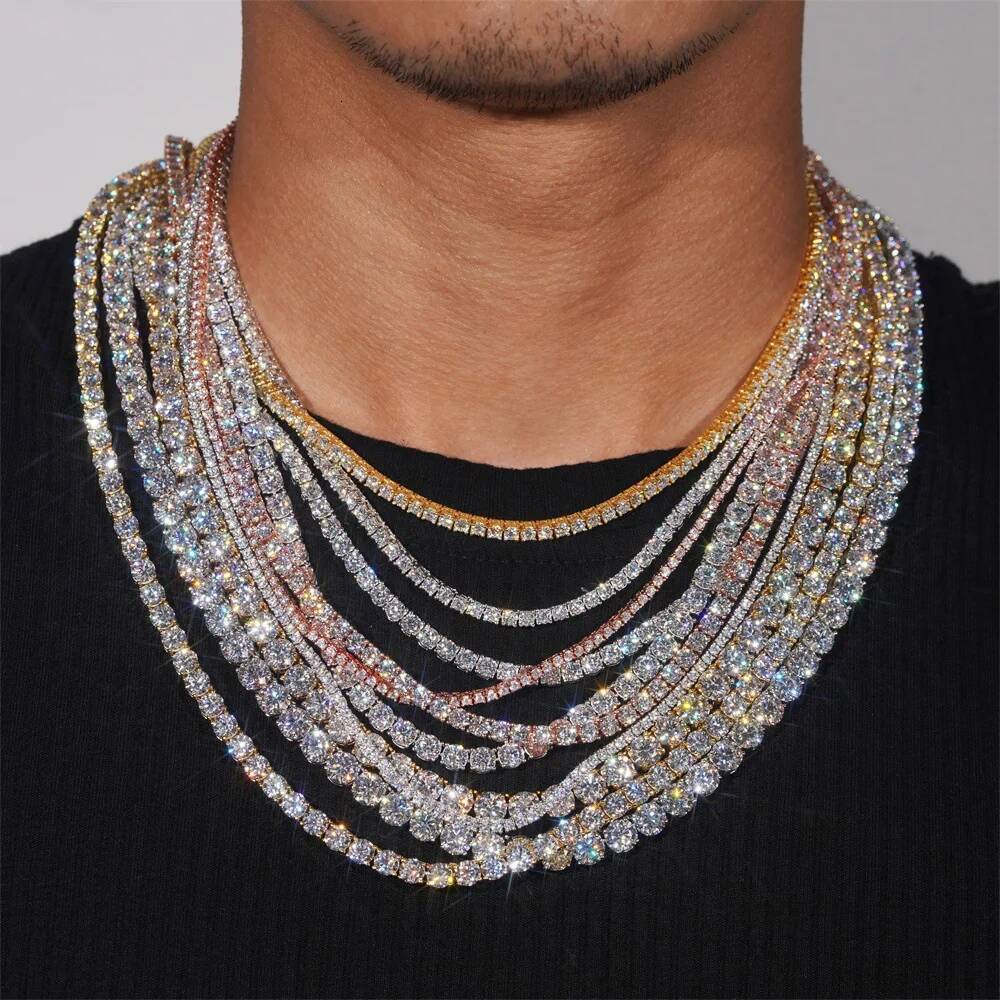 TY GRA Certified Moissanite Tennis Necklace 2/3/4/5/6.5mm Solid 925 Sterling Silver Diamond Tennis Necklaces for Women Man