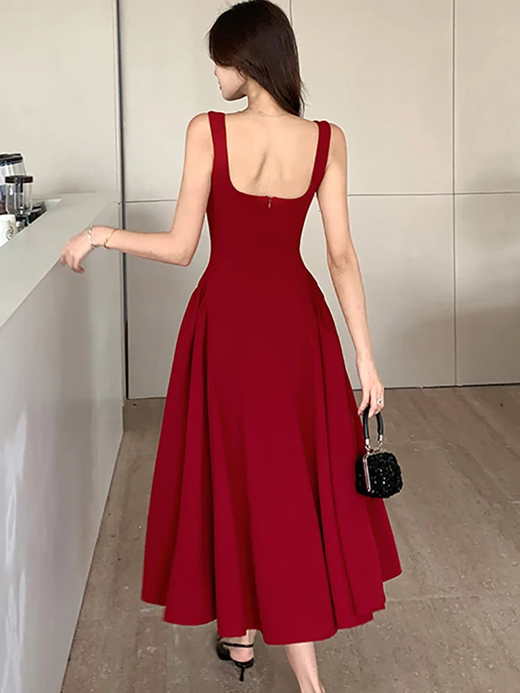 2025 White Square Collar Sling Sexy Long Dress Women Elegant Dance Party Dress Summer Korean Vintage Bodycon Vestidos 250813