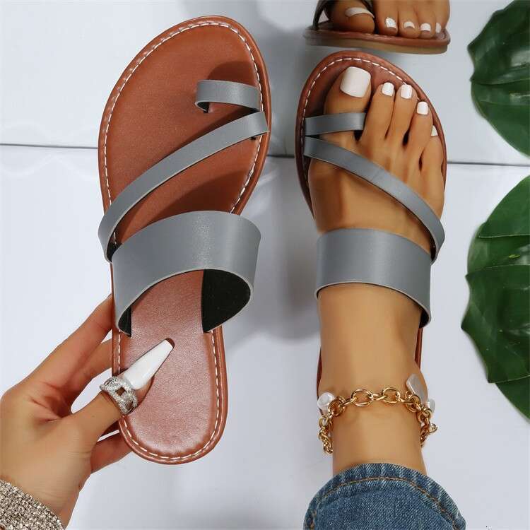 Toe Flat Ring Sandals for Women, Solid Color, Round Toe, Outdoor Wear, Designer shoe Plus Size, Beach Slippers ,