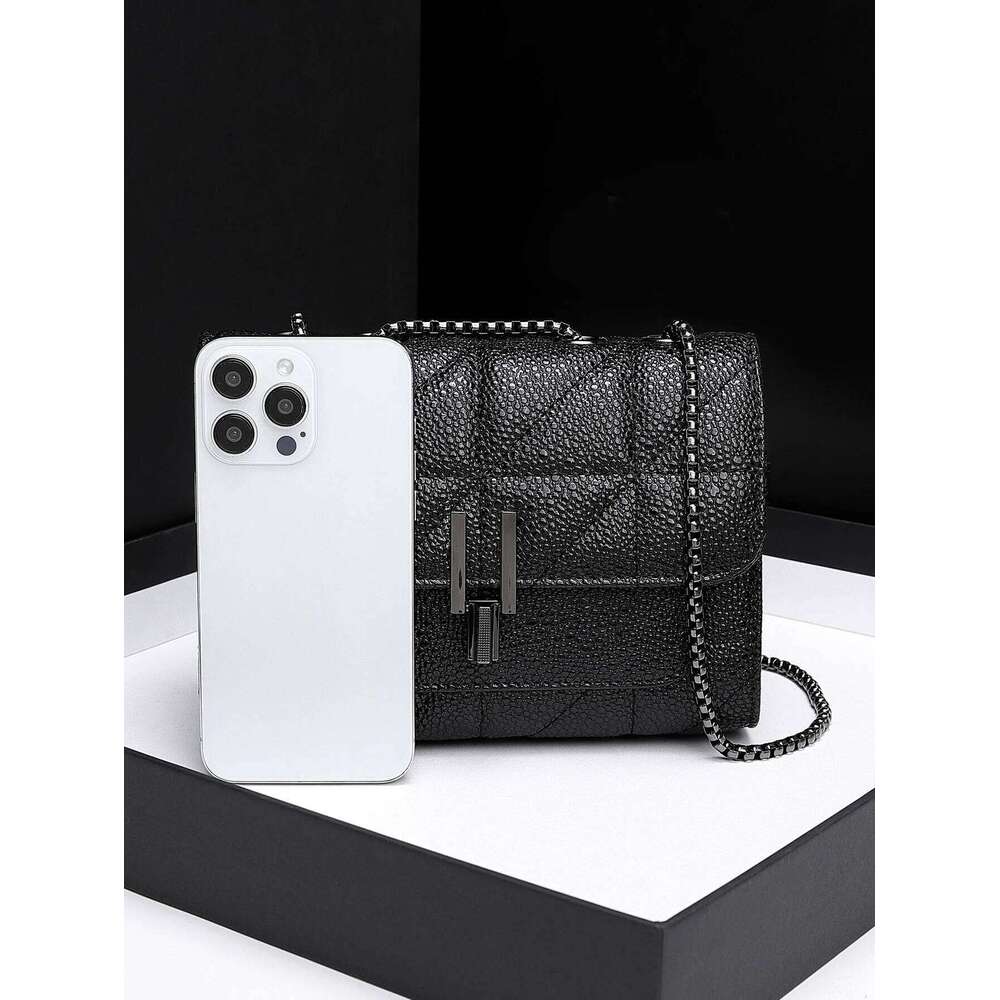 Classic Quilted Details Square High Quality PU Leather Large Capacity Casual Crossbody Bag Solid Color Dia Grid Chaig