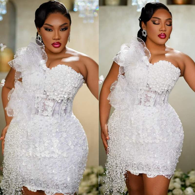 2025 Elegant Cocktail Dresses For Women Short Mini Dress Illusion Sheath One Shoulder Beaded Flora Lace Tassel Homecoming Dresses Gown For Nigeria Bla