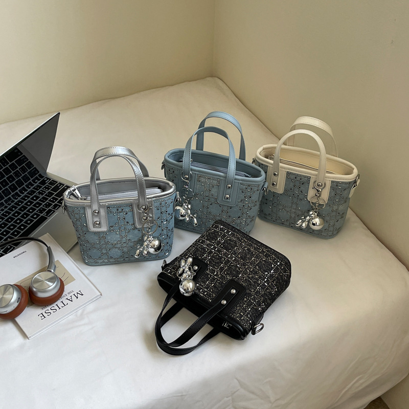 Free Shipping Designer Denim Sequin Bucket Bag New Heavy Craftsmanship High-end Luxury Women's Handbag American Fashion Single Shoulder Crossbody