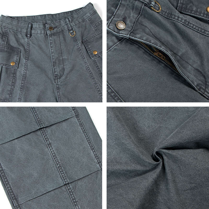 American Paratrooper Cargo Unisex Trendy Brand Straight-Leg Distressed Loose Multi-Pocket Flared Casual Pants B5