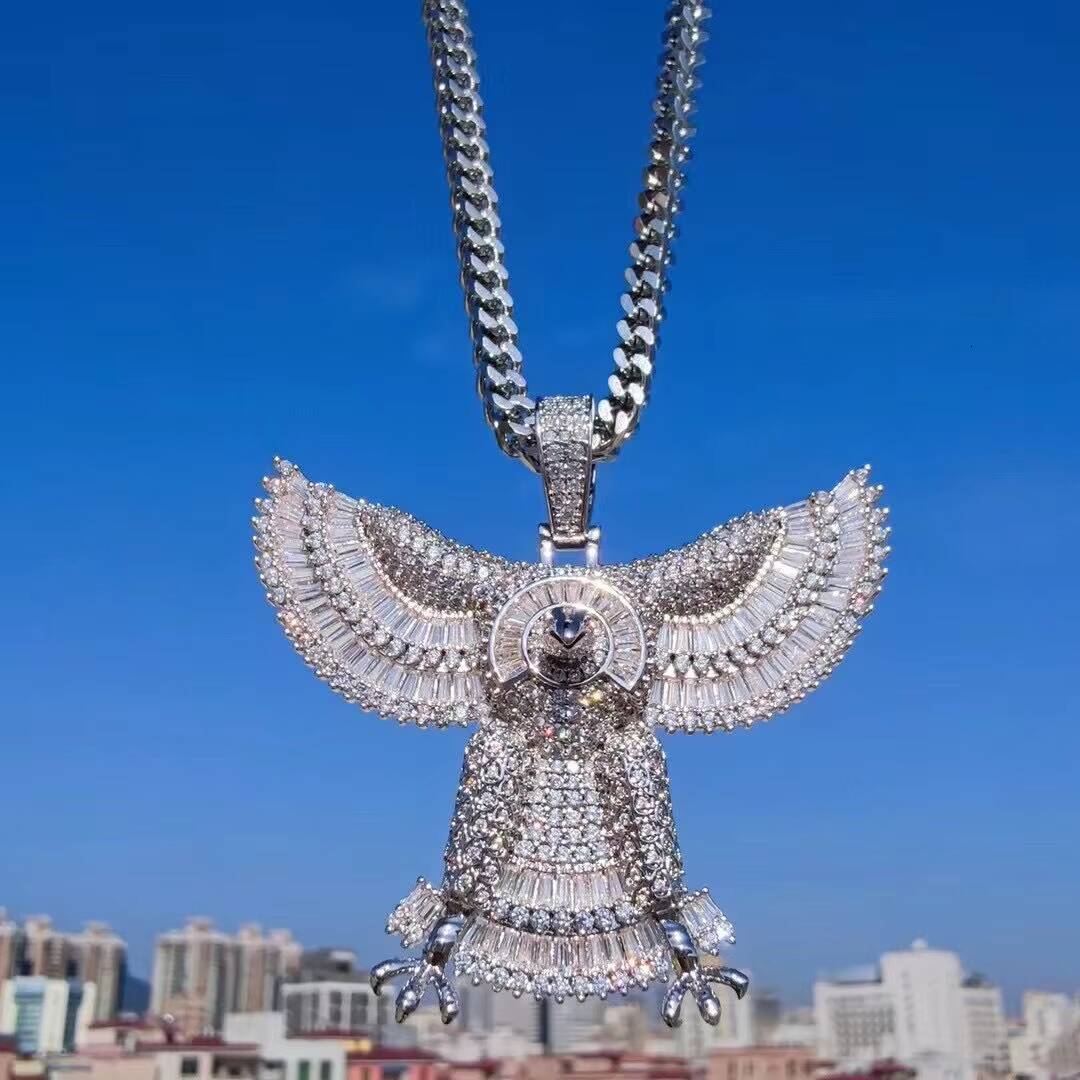 New Design Custom Eagle Iced Out Baguette Paved VVS D Moissanite Sterling Silver Memory Pendants Hip Hop Jewelry
